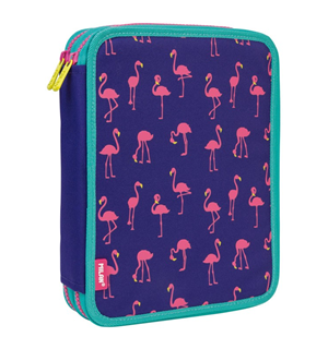 Large filled double decker pencil case Flamingos