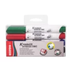 Marker za belu tablu XW1, okrugli vrh, u plastičnoj futroli koja visi - 4/1 mešane boje (crna, plava, crvena, zelena)