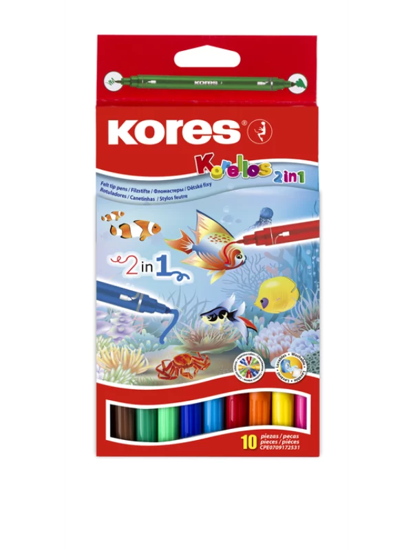 Flomasteri "Korellos 2 u 1" standard, sa konusnim vrhom, 10/1 u kutiji koja visi 1