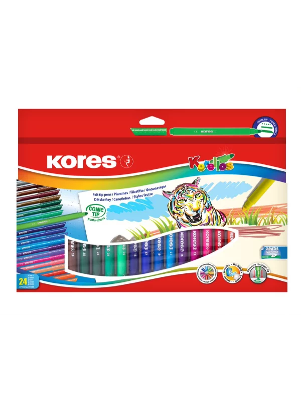 Flomasteri "Korellos", sa konusnim vrhom, 24/1 u kutiji koja visi 1