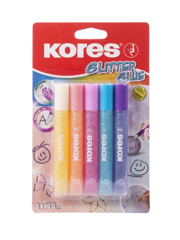 Pastelni lepak sa šljokicama od 10,5ml, 5/1 u blister pakovanju (žuta, narandžasta, roze, tirkizna, ljubičasta) 1