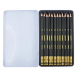"GRAFITOS" SET različite klase, mat crna, trouglasta, naoštrena, umočena sa krajnje strane, 12/1 (8B, 7B, 6B, 5B, 4B, 3B, 2B, B, HB, F, H, 2H) u metalnoj kutiji