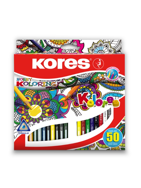 Drvene trouglaste bojice "KOLORES Mandalas", od 3 mm sa poljem za ime i za bojenje iz hobija, 50/1 u plastičnoj kutiji koja visi 1