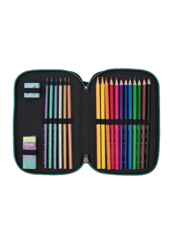 081364SN1GR Filled triple decker pencil case Sunset, green 2