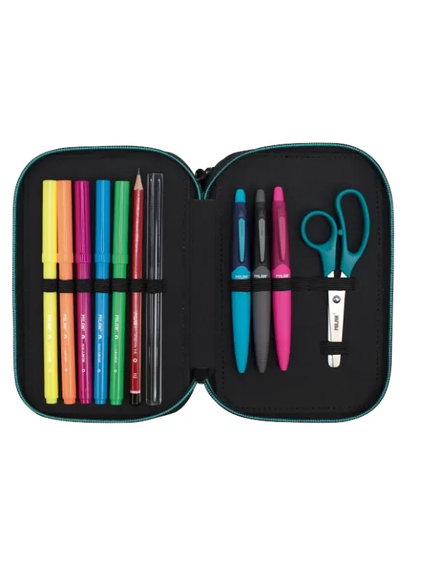 081364SN1GR Filled triple decker pencil case Sunset, green 3