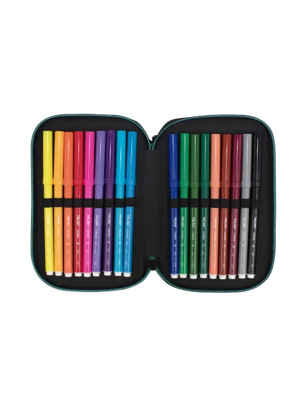 081364SN1GR Filled triple decker pencil case Sunset, green 4