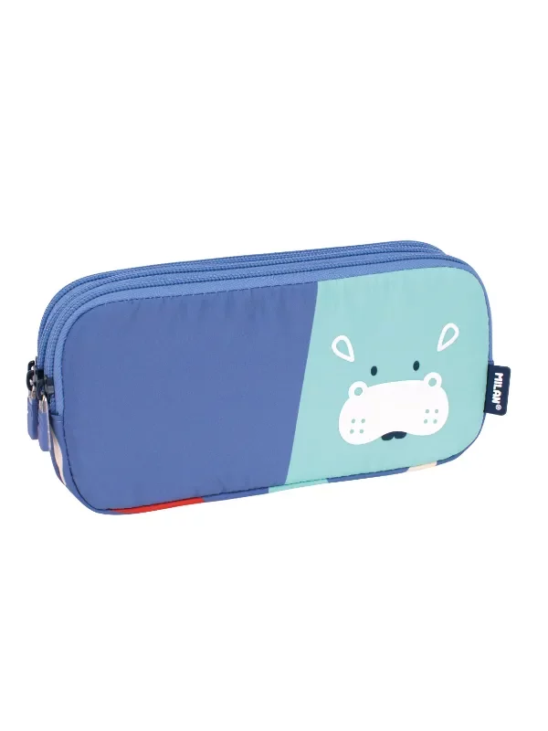 081135FAB 3 zip pencil case FUN ANIMALS Special Series, blue - Image 1